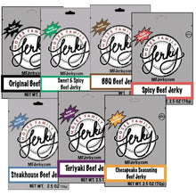 Moses Family Jerky Sample Pack (7 bags) – Flavorful Meat Snack for Lunches, Ready to Eat – 11g of Protein, Made with Premium Beef – 7 total flavors - Teriyaki Flavor included, 2.5 Oz Bags (Packaging May Vary)